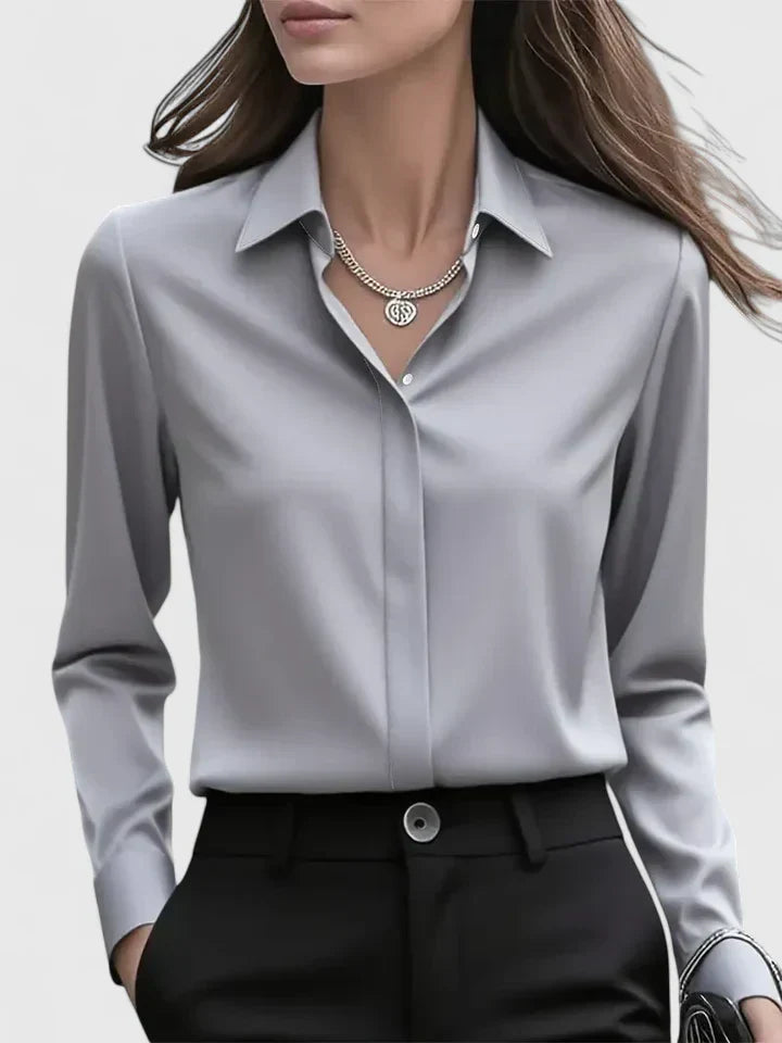 Women's Elegant Button-Down Collar Top Long Sleeve Relaxed Fit Versatile Casual Chic – Melvaya