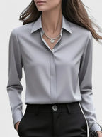 Women's Elegant Button-Down Collar Top Long Sleeve Relaxed Fit Versatile Casual Chic – Melvaya