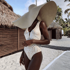 Women's V-Neck Laser Cut Floral Hollow-Out One-Piece Swimsuit & Long Skirt Set Beach Vacation Resort Pool Party Cruise Honeymoon – White