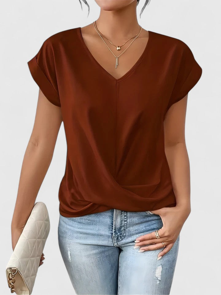 Women's Comfortable V-Neck Top Twist Front Short Sleeve Casual Everyday Chic – Mahrianne
