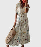 Women's Boho Vintage Summer Midi Dress Floral Print Short Sleeve Casual Feminine Chic – Amalia