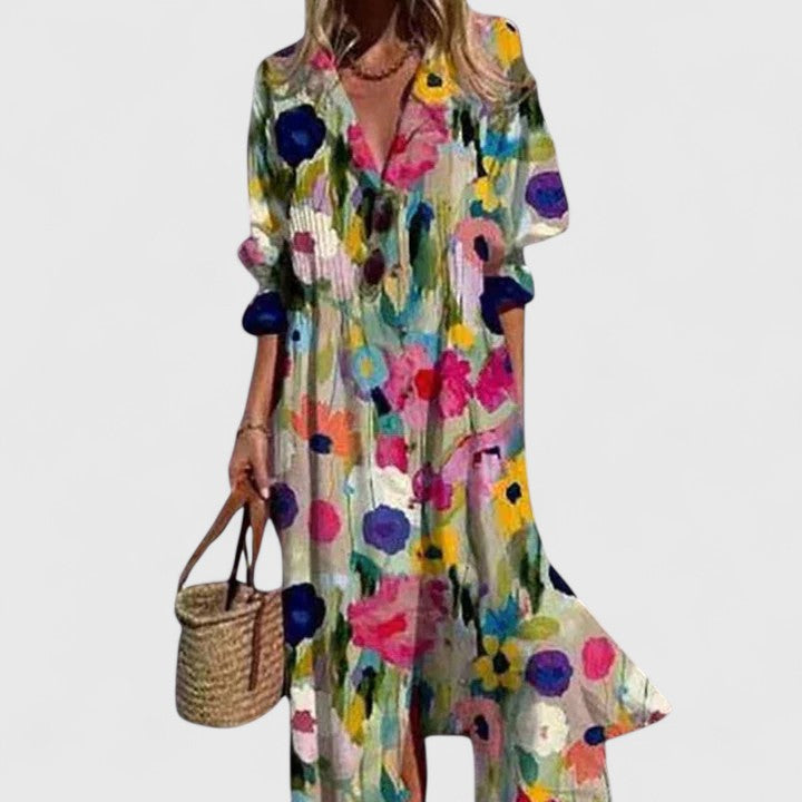 Women's Elegant Boho Floral Midi Summer Dress Bold Print Sleeveless Flowing Casual – Paula
