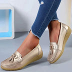 Women's Slip-On Low Moccasins Fringe Detail Lace-Free Casual Elegant Everyday Comfort – White