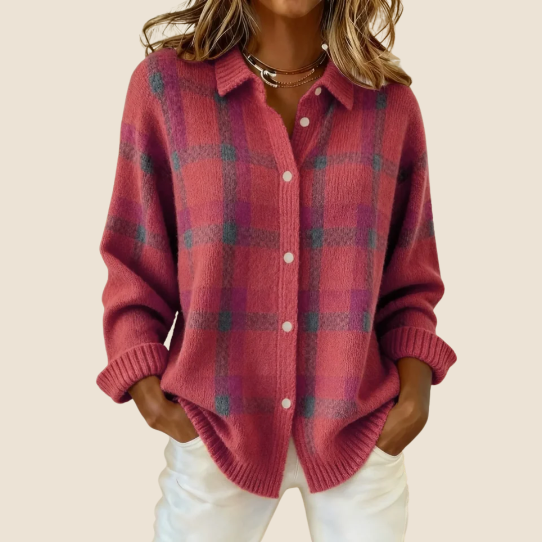 Women's Retro Check Plaid Flannel Shirt Jacket Casual Everyday Fall Winter Cozy Outdoor Streetwear – Vivienne Orange Blue Red