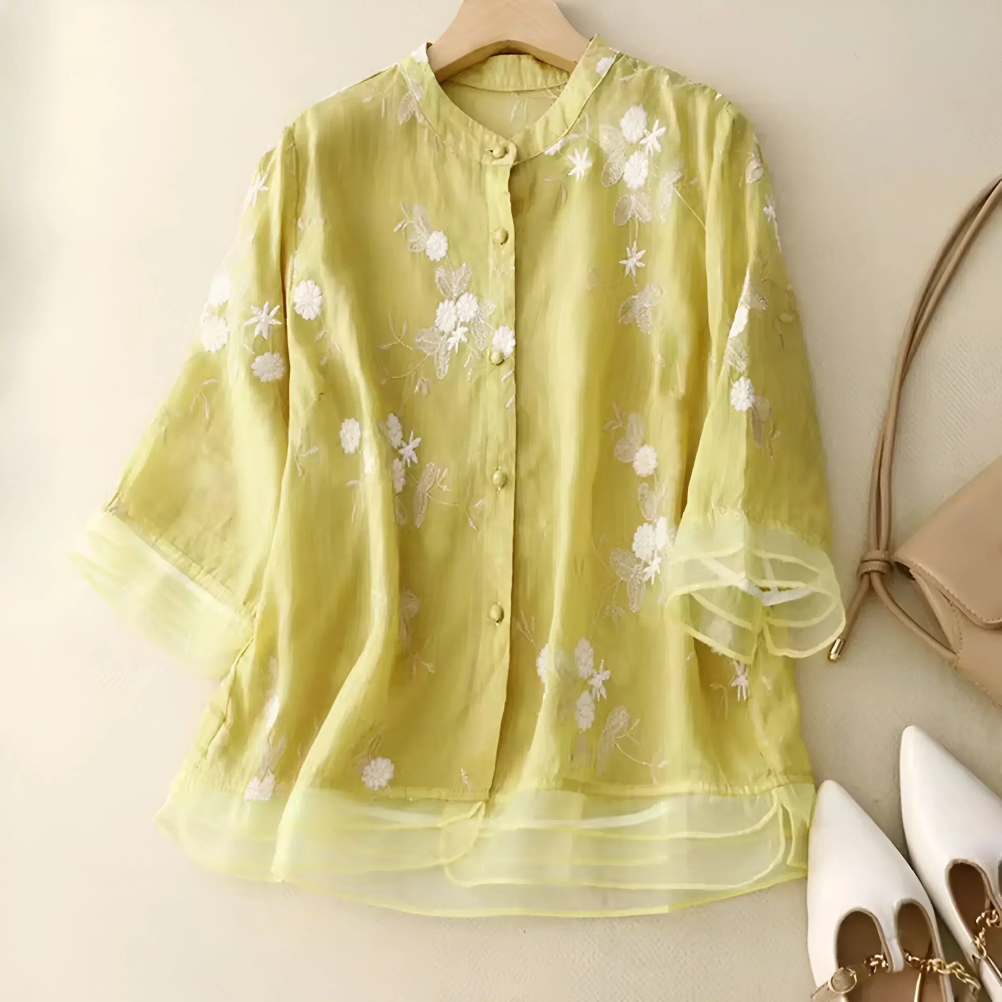 Women's Cotton Top Embroidered Flowers Feminine Soft Breathable Casual Elegant Everyday – Emily
