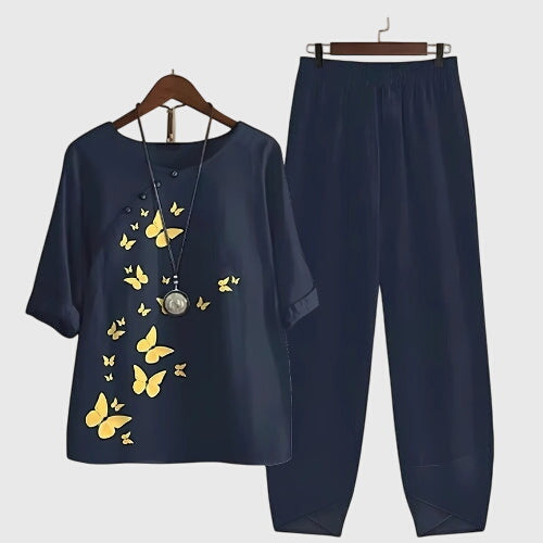 Women's Casual Loose Two-Piece Set Printed Short Sleeve Top Wide-Leg Pants Comfortable Everyday – Alessia