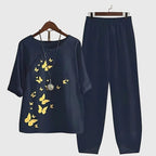 Women's Casual Loose Two-Piece Set Printed Short Sleeve Top Wide-Leg Pants Comfortable Everyday – Alessia