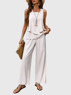 Women's Elegant 2-Piece Summer Set Square Neck Top Wide-Leg Pants Floral Print Casual Chic – Brenda