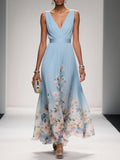 Women's Floral Long Wedding Guest Dress Fluid Feminine Romantic Elegant Ceremony Gown