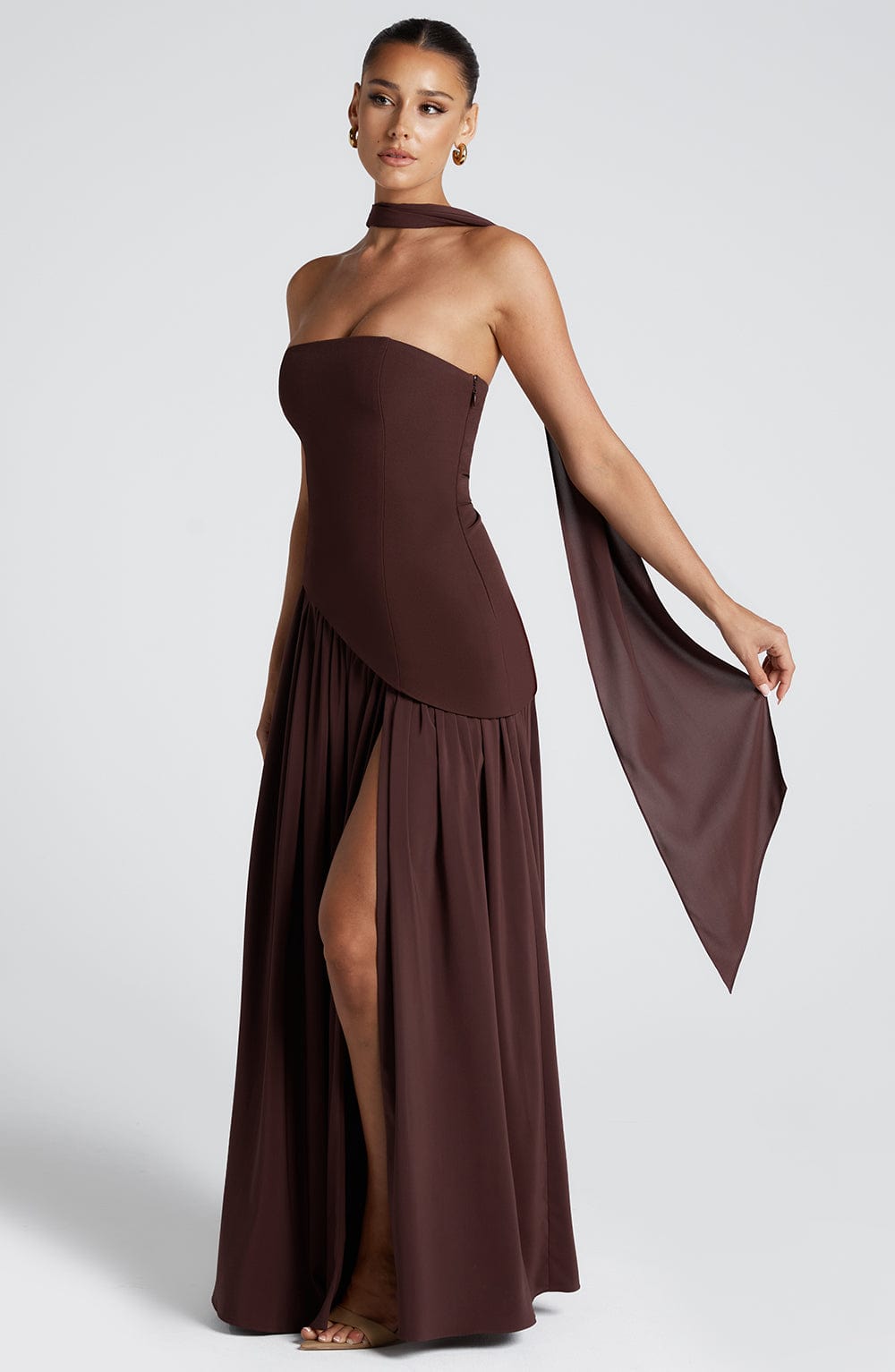 Women's Elegant Strapless Maxi Dress Fitted Slit Formal Party Wedding Guest Sophisticated – Mya