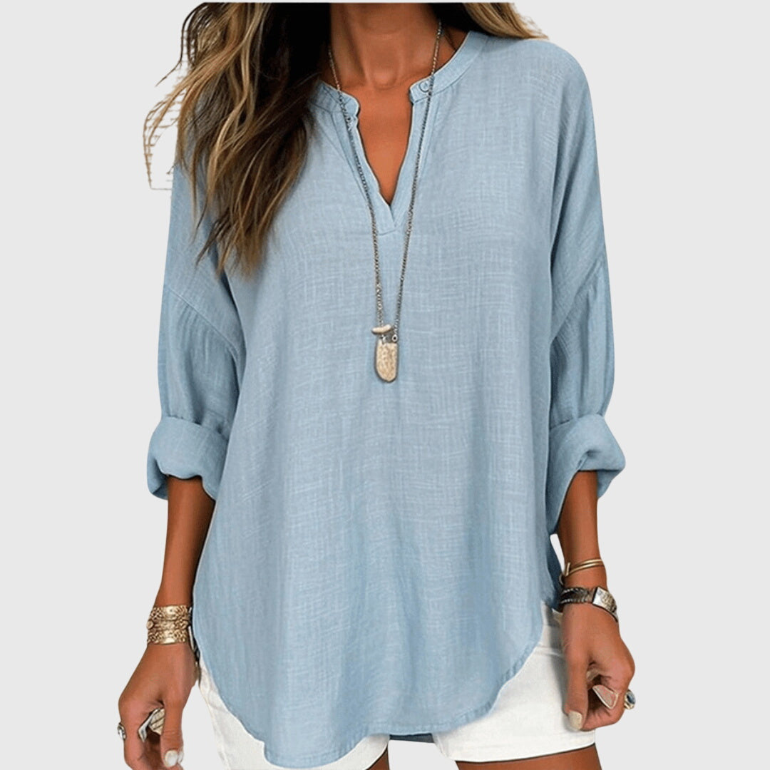 Women's Flowy Elegant Beach Shirt V-Neck Long Sleeve Relaxed Fit Casual Summer – Lenara