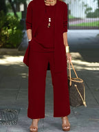 Women's Three-Piece Pant Set Tank Top Wide-Leg Pants Business Casual Elegant Versatile Chic