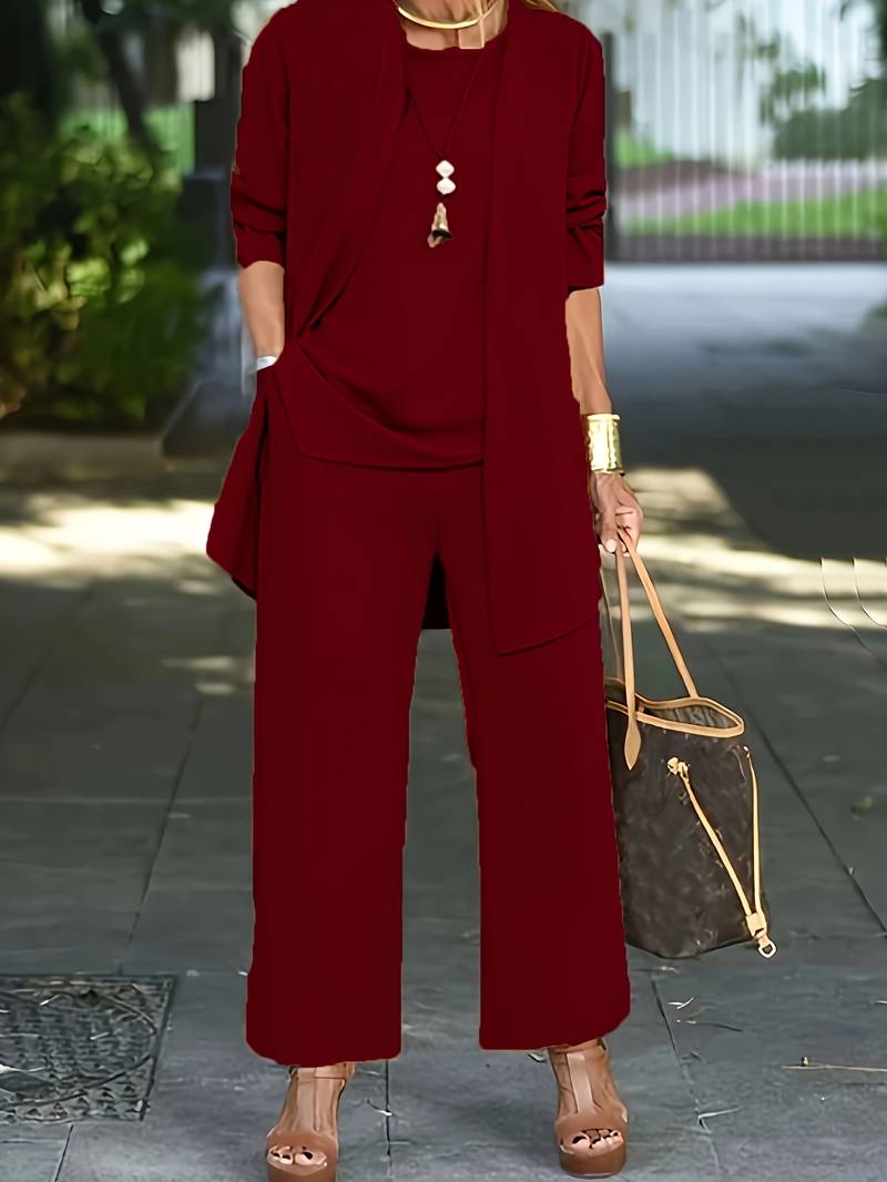 Women's Three-Piece Pant Set Tank Top Wide-Leg Pants Business Casual Elegant Versatile Chic