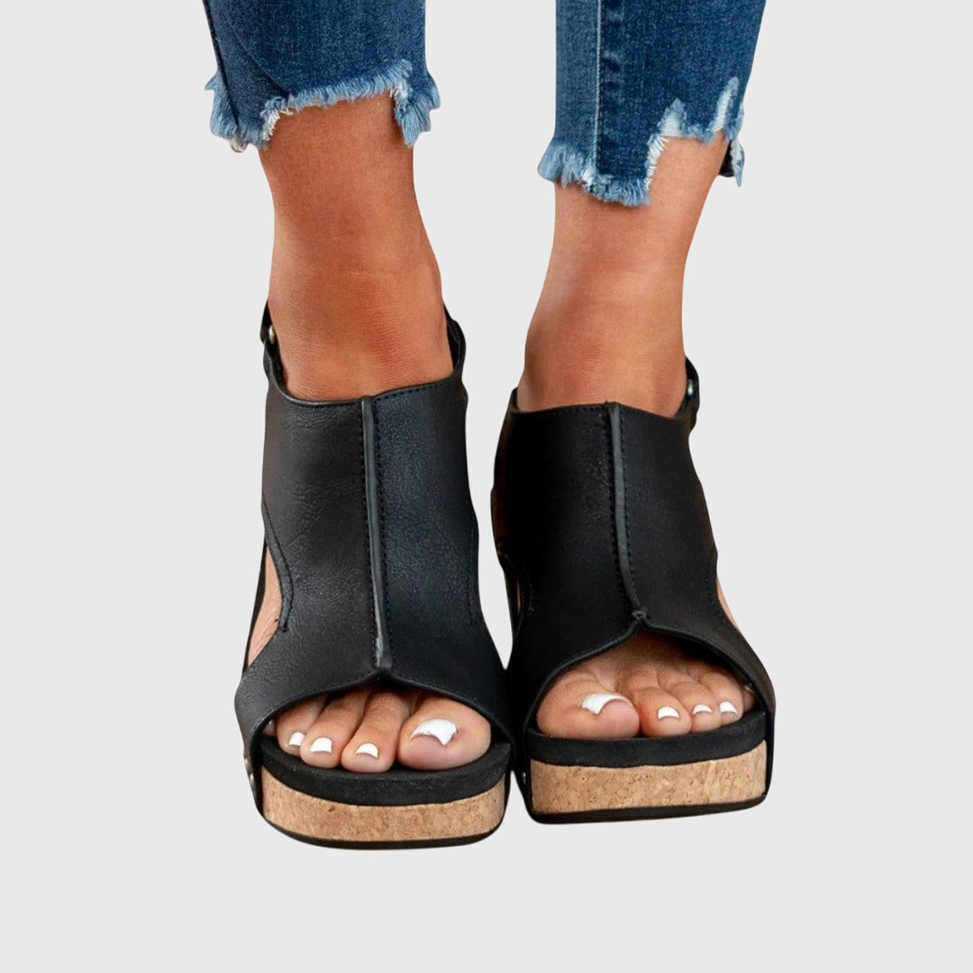 Women's Wedge Sandals Cushioned Insole Adjustable Buckle All-Day Comfort – Adela