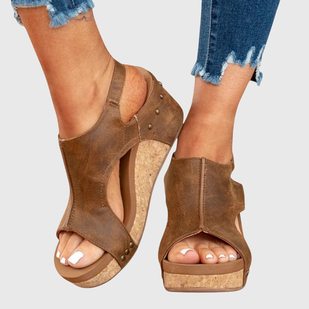 Women's Wedge Sandals Cushioned Insole Adjustable Buckle All-Day Comfort – Adela