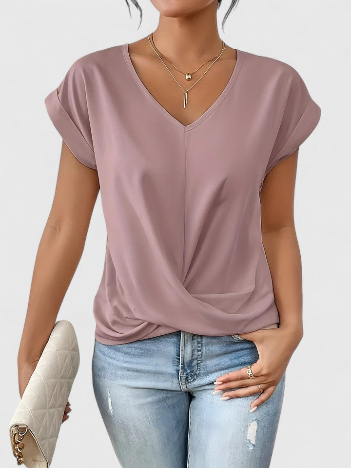 Women's Comfortable V-Neck Top Twist Front Short Sleeve Casual Everyday Chic – Mahrianne