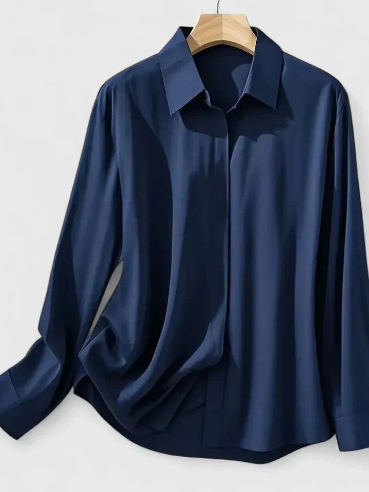 Women's Elegant Button-Down Collar Top Long Sleeve Relaxed Fit Versatile Casual Chic – Melvaya