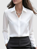 Women's Elegant Button-Down Collar Top Long Sleeve Relaxed Fit Versatile Casual Chic – Melvaya