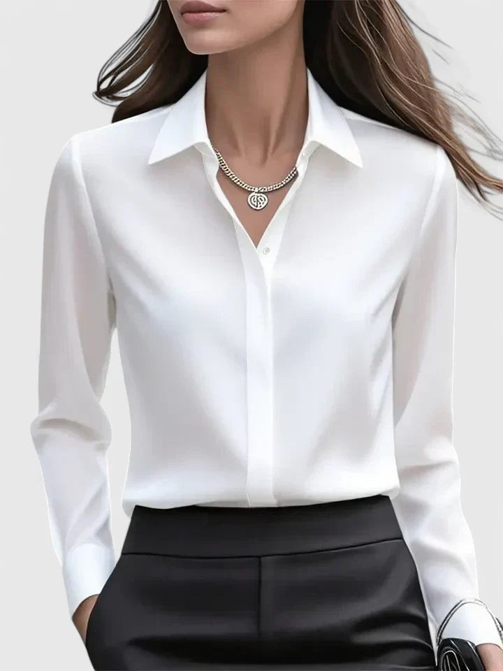 Women's Elegant Button-Down Collar Top Long Sleeve Relaxed Fit Versatile Casual Chic – Melvaya