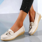 Women's Slip-On Low Moccasins Fringe Detail Lace-Free Casual Elegant Everyday Comfort – White