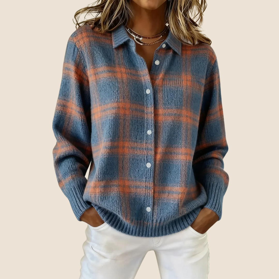Women's Retro Check Plaid Flannel Shirt Jacket Casual Everyday Fall Winter Cozy Outdoor Streetwear – Vivienne Orange Blue Red