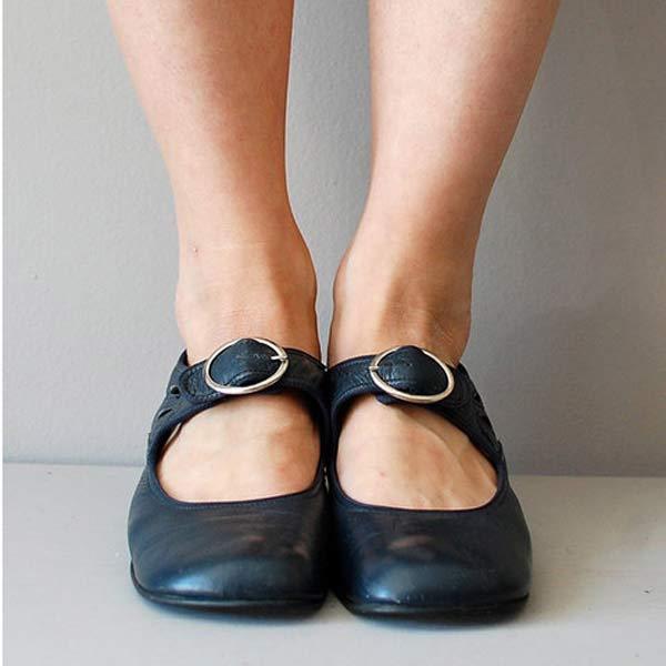 Women's Leather Mary Jane Shoes Buckle Strap Low Heel Casual Formal Everyday Shoes – Federica
