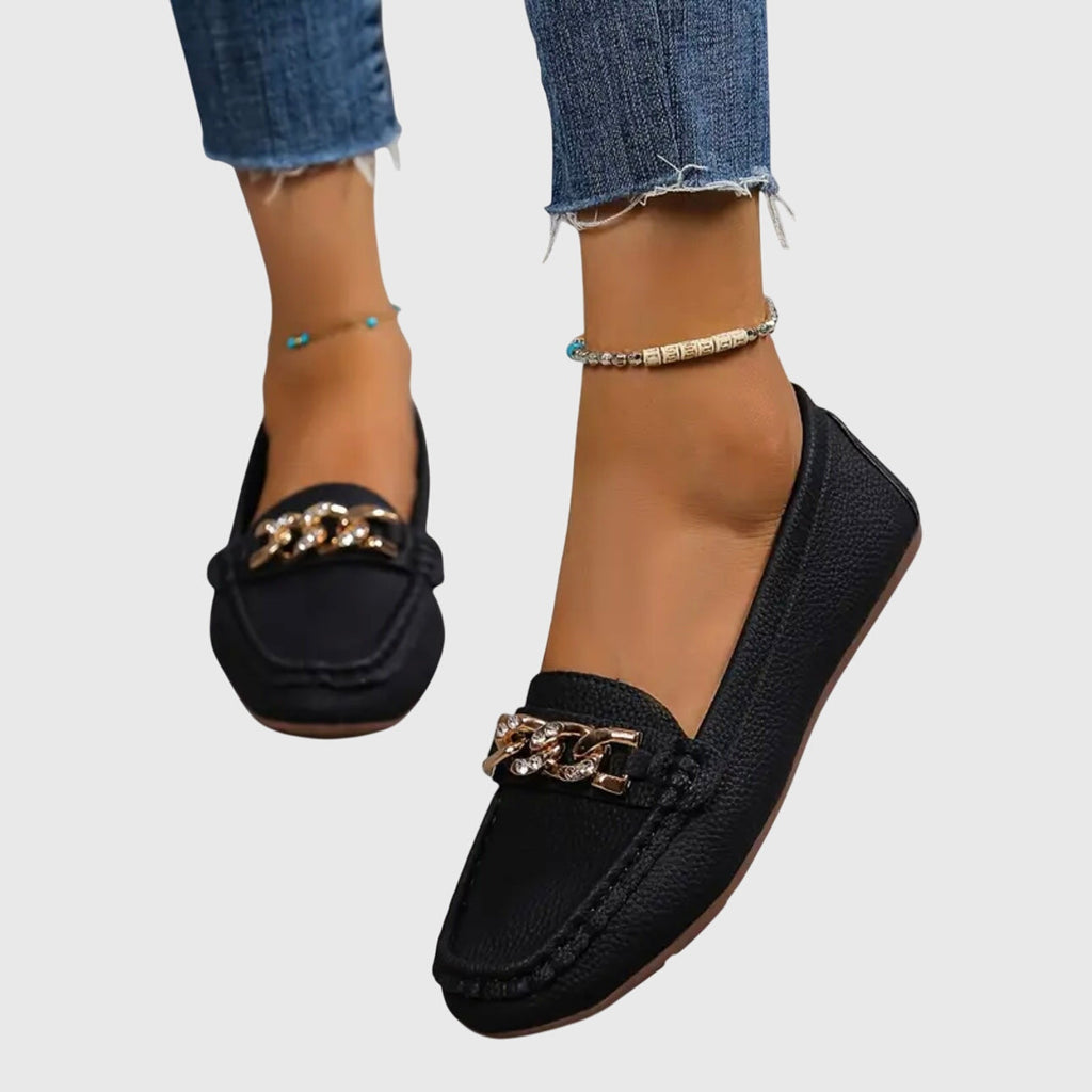 Women's Loafers Cushioned Insole Gold Chain Detail Luxury Everyday Flat – Melissa