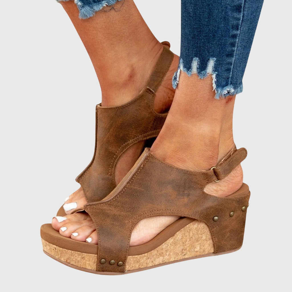 Women's Wedge Sandals Cushioned Insole Adjustable Buckle All-Day Comfort – Adela