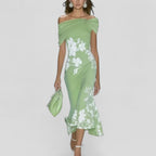 Women's Elegant Floral Midi Dress Off-Shoulder Casual Formal Wedding Guest Chic – Isabrunel