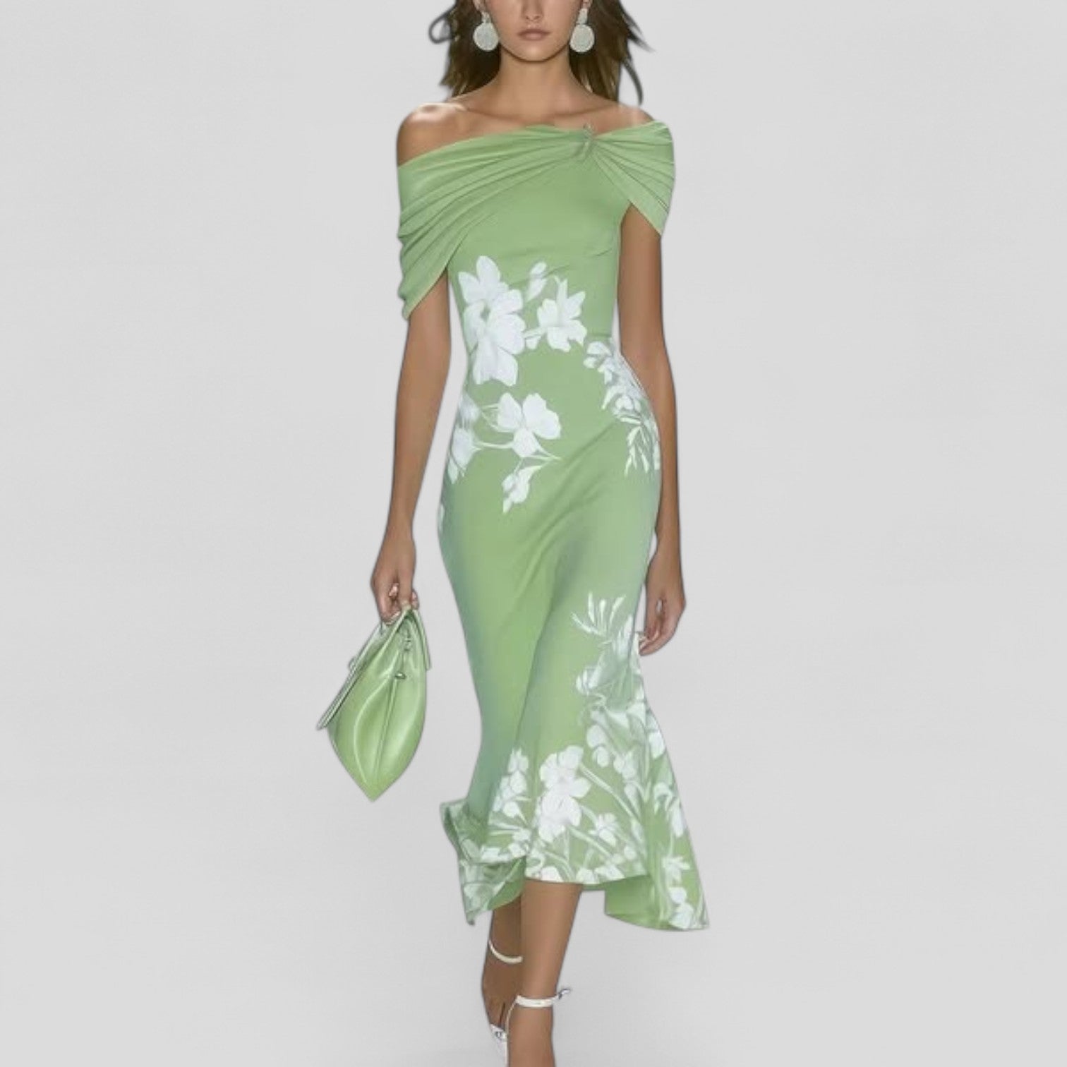 Women's Elegant Floral Midi Dress Off-Shoulder Casual Formal Wedding Guest Chic – Isabrunel