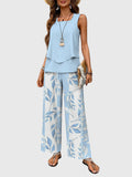Women's Elegant 2-Piece Summer Set Square Neck Top Wide-Leg Pants Floral Print Casual Chic – Brenda