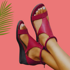 Women's Leather Wedge Sandals Open Toe Ankle Strap Arch Support Casual Summer Shoes – Marley