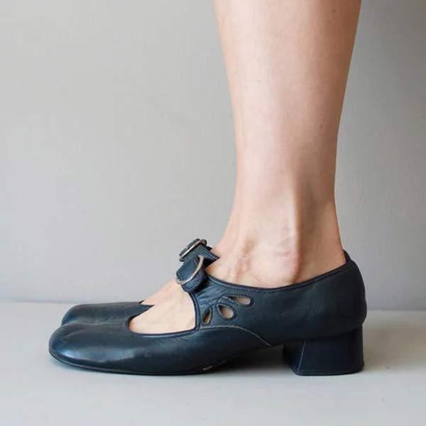 Women's Leather Mary Jane Shoes Buckle Strap Low Heel Casual Formal Everyday Shoes – Federica