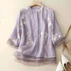 Women's Cotton Top Embroidered Flowers Feminine Soft Breathable Casual Elegant Everyday – Emily