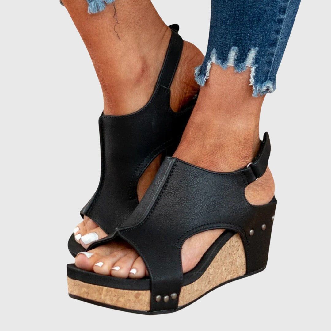 Women's Wedge Sandals Cushioned Insole Adjustable Buckle All-Day Comfort – Adela