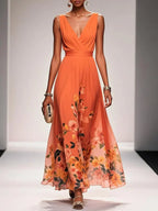 Women's Floral Long Wedding Guest Dress Fluid Feminine Romantic Elegant Ceremony Gown