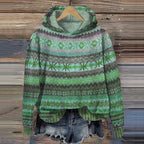 Women's Warm Ethnic Print Hooded Knit Sweater Casual Cozy Everyday Fall Winter Outdoor Boho Streetwear – Mea