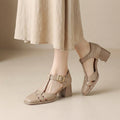 Women's Chunky Heel T-Strap Sandals Buckle Closed Toe Casual Formal Summer Shoes – Ashley