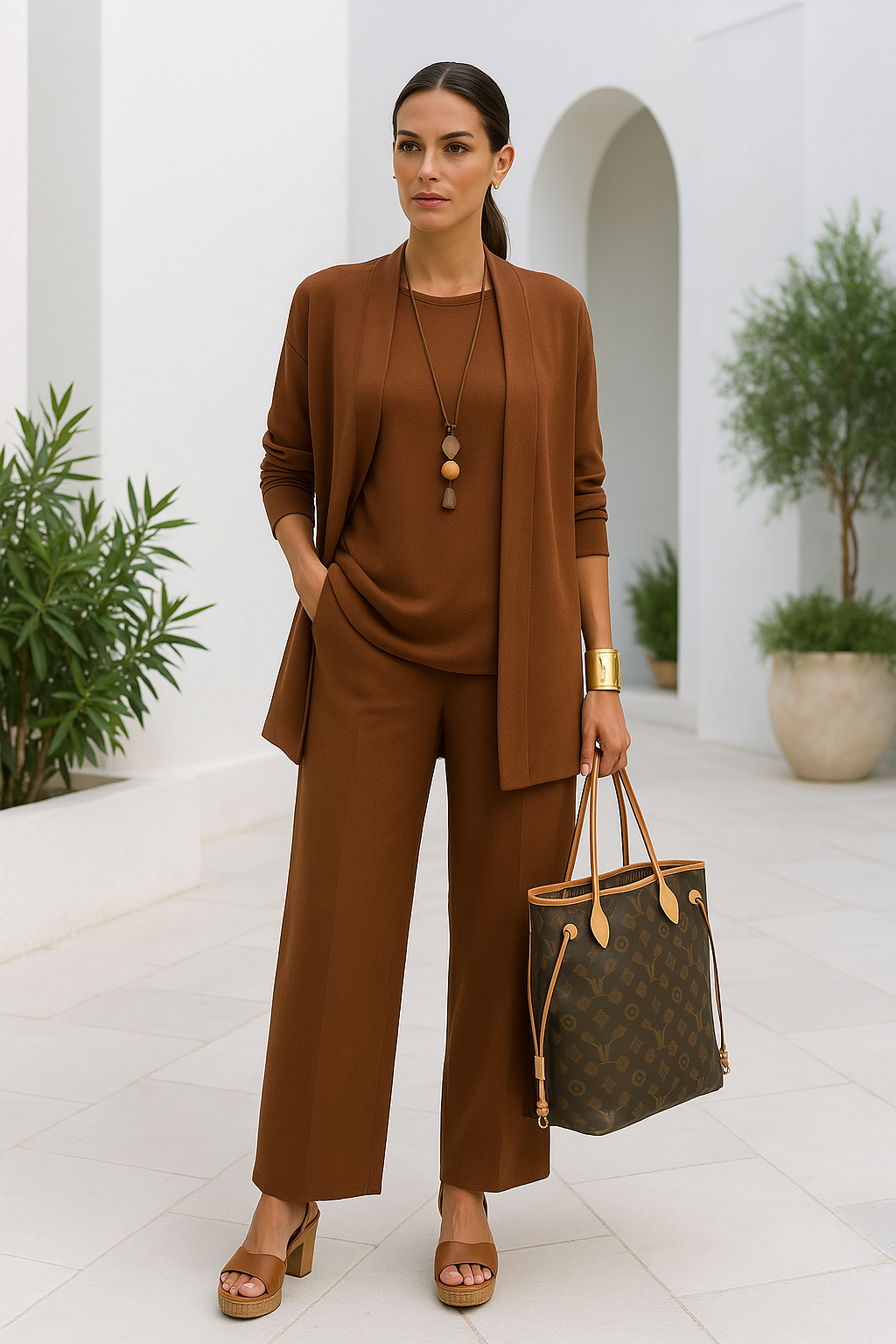 Women's Three-Piece Pant Set Tank Top Wide-Leg Pants Business Casual Elegant Versatile Chic
