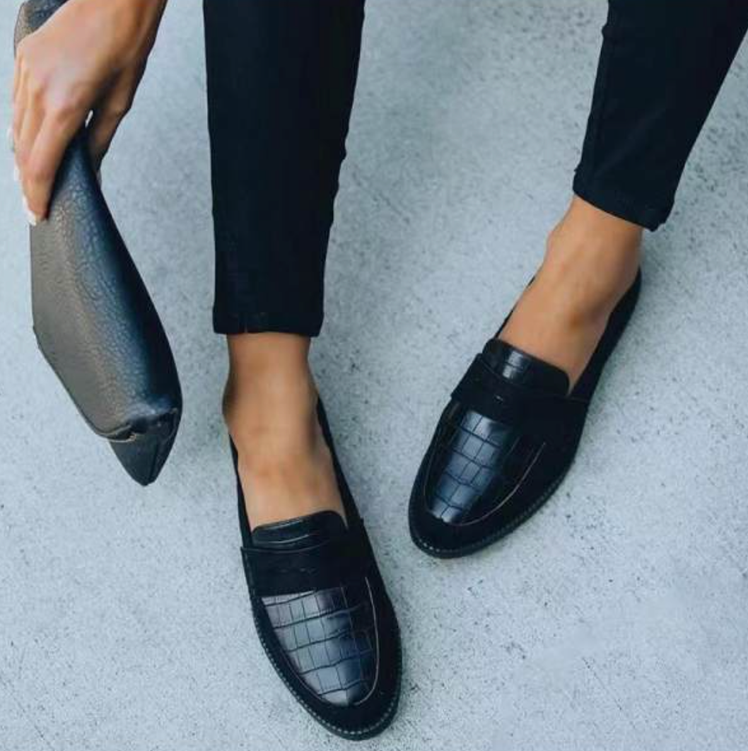 Women's Crocodile Texture Loafers Slip-On Embossed Cushioned Insole Casual Formal Elegant – Hannah