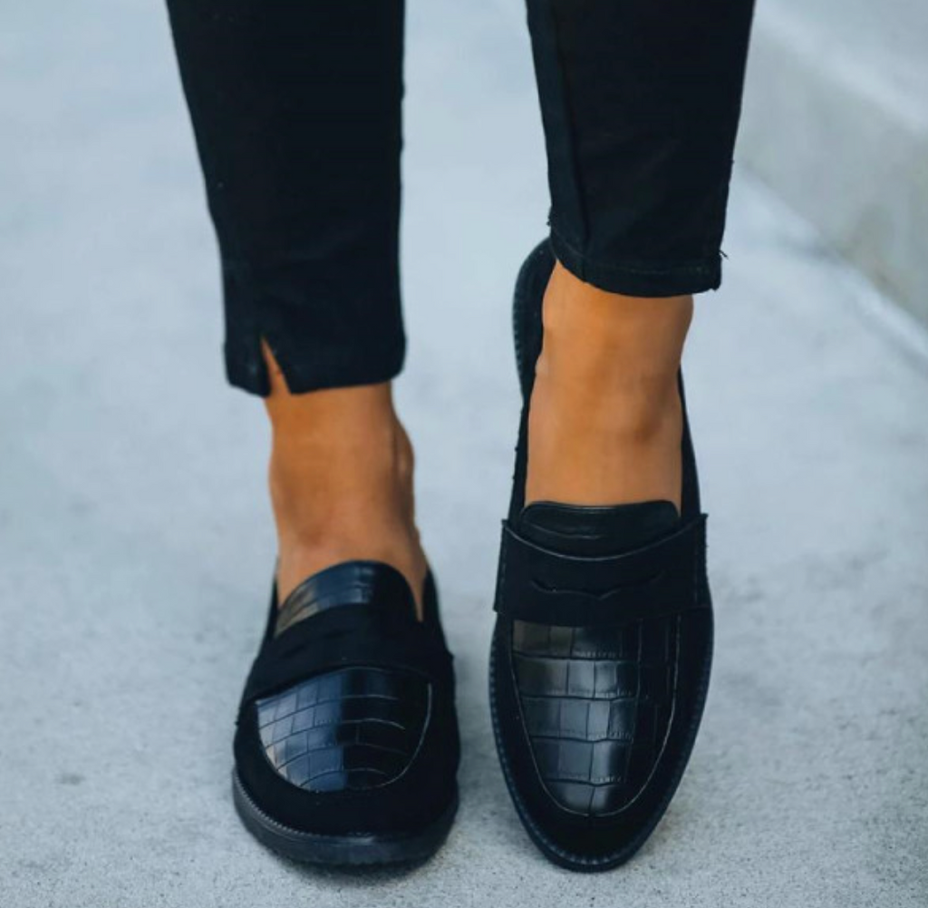 Women's Crocodile Texture Loafers Slip-On Embossed Cushioned Insole Casual Formal Elegant – Hannah