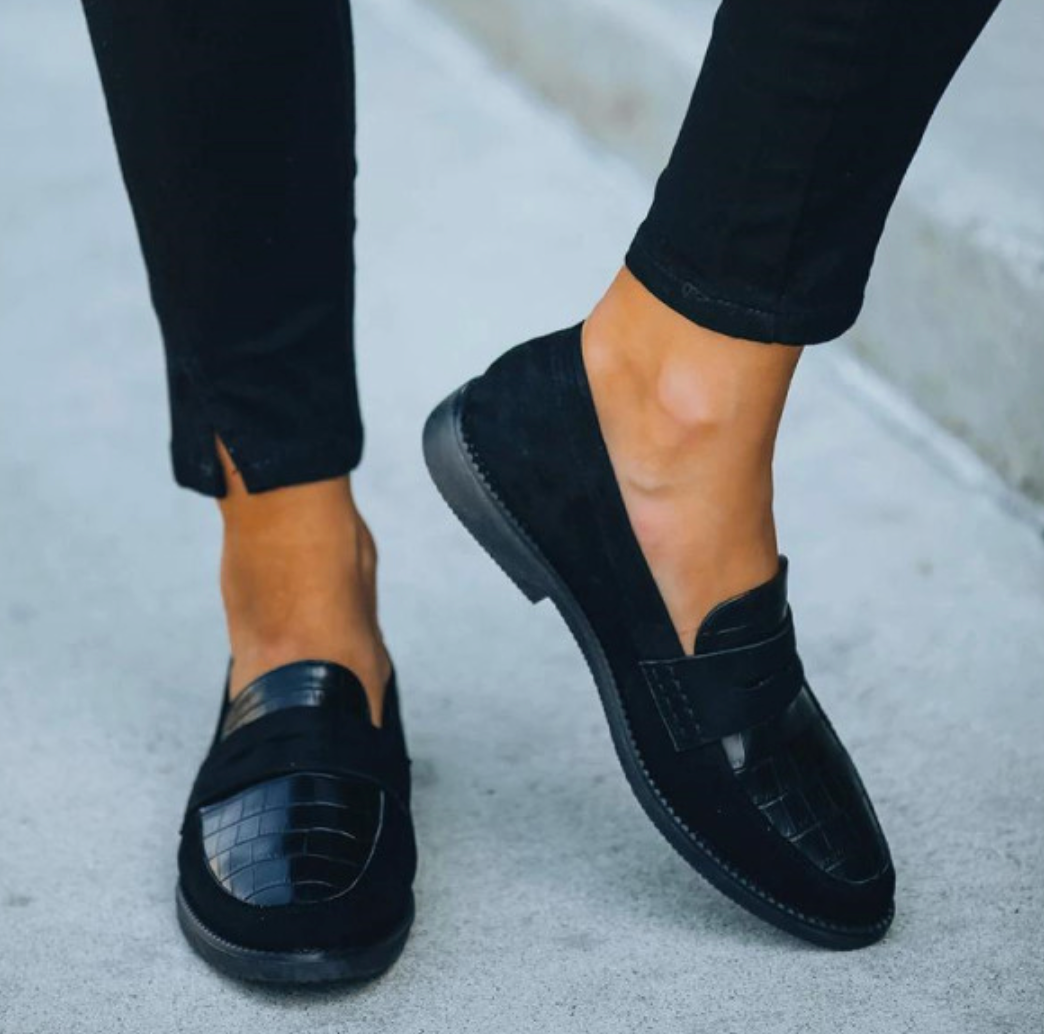 Women's Crocodile Texture Loafers Slip-On Embossed Cushioned Insole Casual Formal Elegant – Hannah