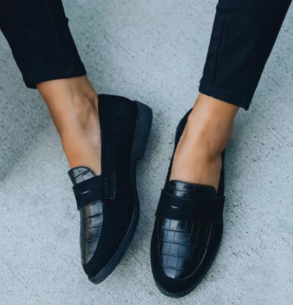 Women's Crocodile Texture Loafers Slip-On Embossed Cushioned Insole Casual Formal Elegant – Hannah