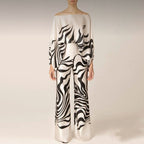 Women's Chic Summer Two-Piece Set Printed Flowy Top Wide-Leg Pants Casual Vacation Elegant Outfit