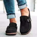 Women's Retro Suede Buckle Clog Mules Slip-On Flat Arch Support Casual Everyday Shoes – Marley