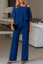 Women's Elegant Two-Piece Set Top & Wide-Leg Pants Formal Evening Wedding Guest Gala Cocktail Party Luxury – Burgundy Black White Blue