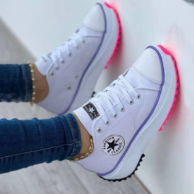 Women's Platform Canvas Sneakers Lace-Up Casual Everyday Streetwear Walking Comfort Trendy – Heidi Multicolor