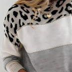 Women's Leopard Print Color Block Knit Sweater Casual Everyday Cozy Fall Winter Streetwear Chic – Rosie White Grey