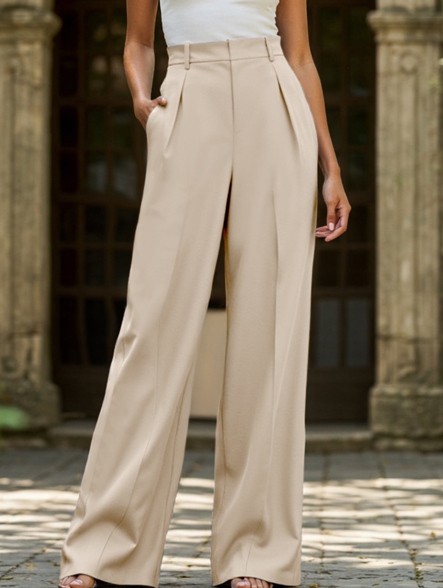 Women's High Waist Wide Leg Drape Pants Loose Flowing Polyester Casual Formal Everyday Trousers – Multicolor