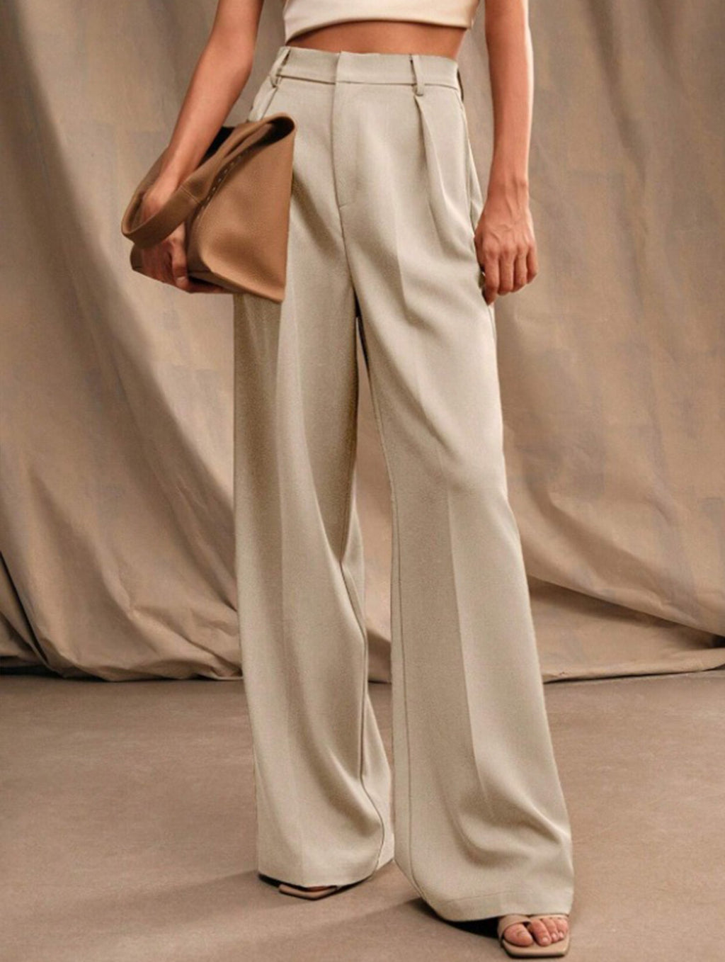 Women's High Waist Wide Leg Drape Pants Loose Flowing Polyester Casual Formal Everyday Trousers – Multicolor